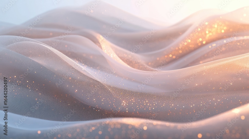 Poster soft fabric: abstract view of undulating, sheer fabric with soft folds and gentle curves. illuminate