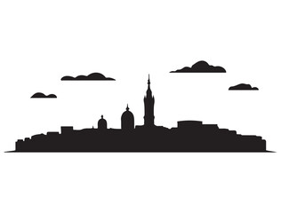 Obraz premium Marseille skyline silhouette. Landscape Marseille, France. Vector illustration. Vector black silhouette. with white background.