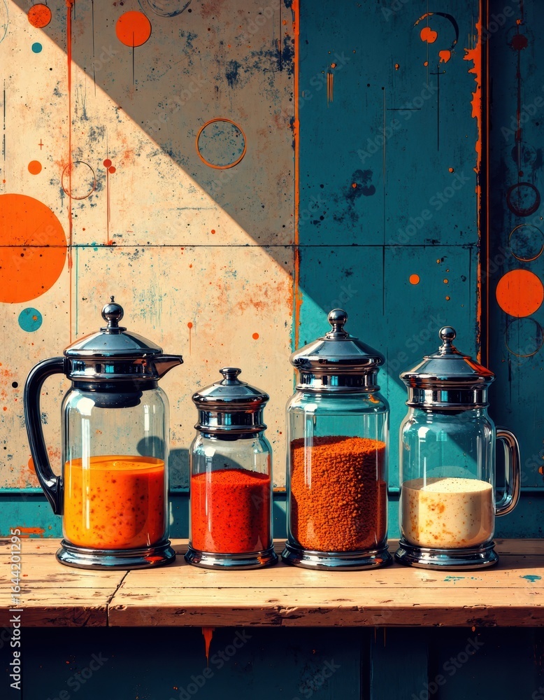 Poster garnish station featuring plain containers filled with various spices
