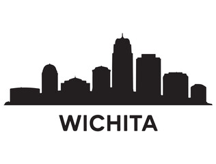 Obraz premium Wichita skyline silhouette. Landscape Wichita, Kansas. Vector illustration. Vector black silhouette. with white background.