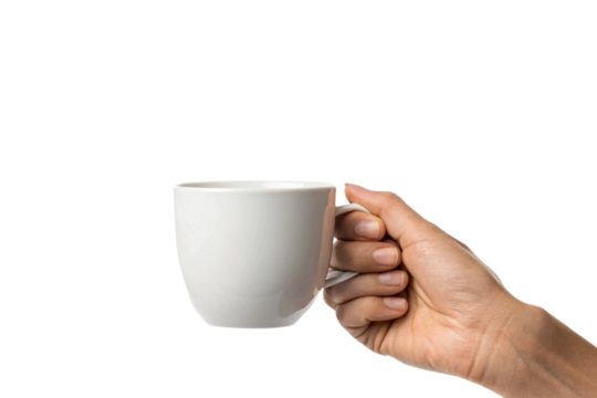 Hand Holding Hot Coffee Cup – Isolated on White Background