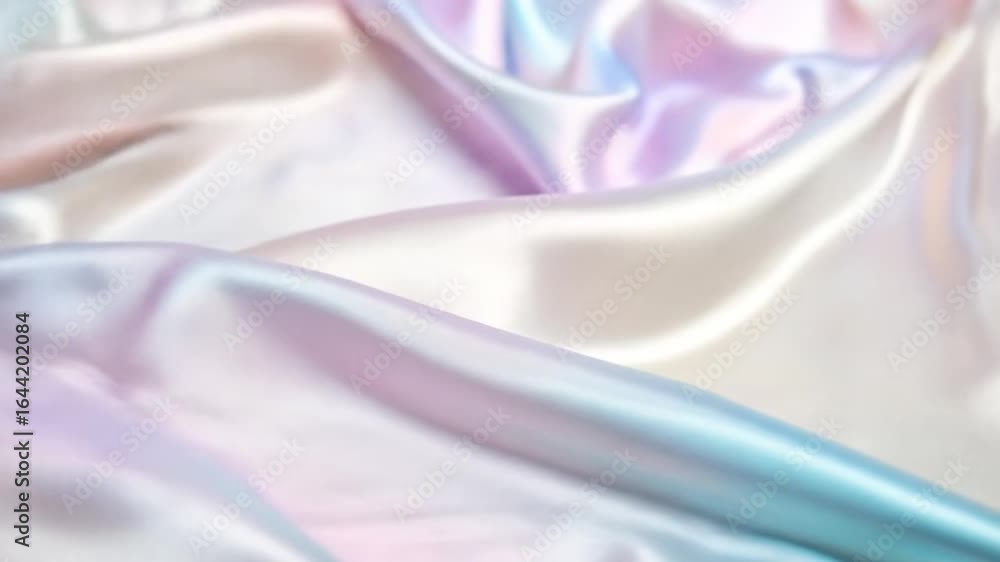 Poster close up of iridescent silk fabric texture with pastel gradient color abstract background for fashio