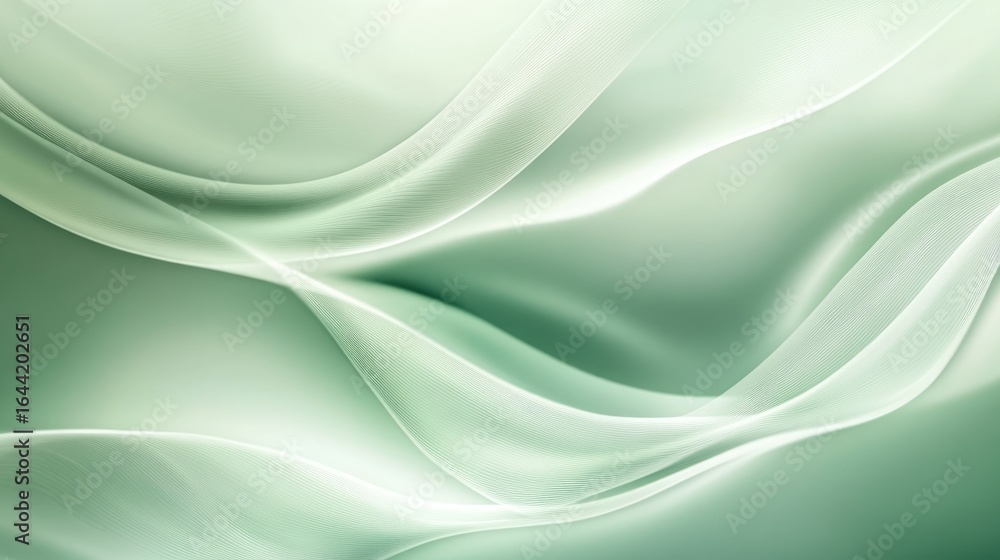 Poster ethereal green abstract: graceful, flowing lines and subtle curves intertwine in a mesmerizing displ