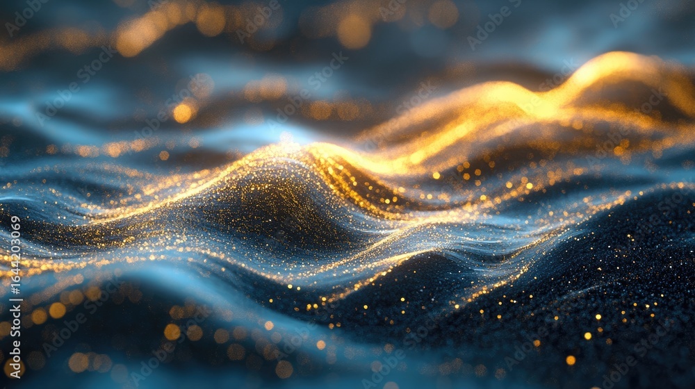 Aufkleber glowing particle landscape: an artistic close-up of a digital landscape composed of shimmering parti