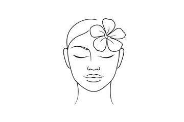 Minimalist single line drawing a woman's face with a flower vector
