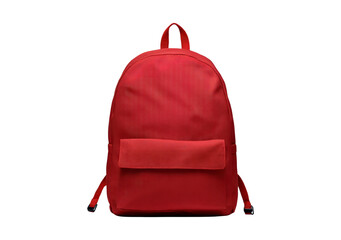 Vibrant red backpack with front pocket on transparent background, PNG	