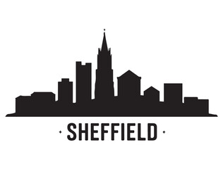 Sheffield skyline silhouette. Vector illustration. Vector black silhouette. with white background.