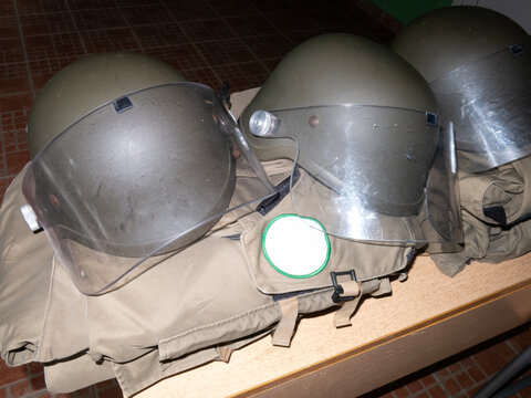 a few Bomb removal team helmets