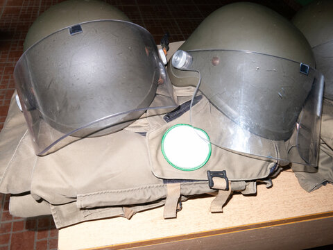 a few Bomb removal team helmets