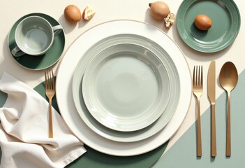 Elegant restaurant table setting with linen and stylish dinnerware