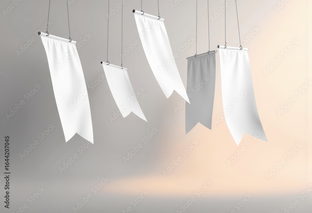 Aufkleber plain paper banners hanging in a minimalist setting for customizable displays