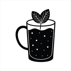 Mint Tea Cup Icon in Minimalist Silhouette Style