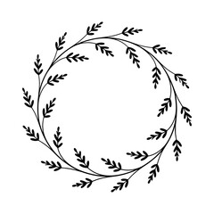 Botanical Laurel Circle Frame. Elegant round frame with a refined leaf pattern in a classic botanical style.