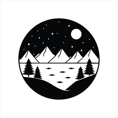 Mountain Range and Lake Silhouette Vector Design