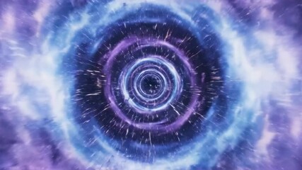 A cloaked warrior standing still in front of a massive swirling portal, suddenly a bright white flash explodes outward from the portal, intense cosmic energy radiates, debris and sparks - Powered by Adobe