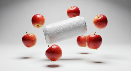 Refreshing Apple Cider, Can of Apple Juice Surrounded by Apples, Delicious Still Life