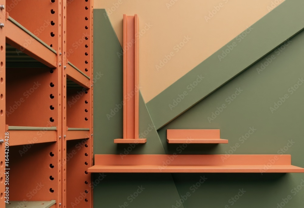 Poster empty racking rails and clamps arranged against a colorful backdrop