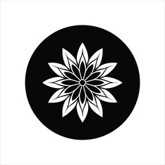 White Flower Ornament on Black Circle Vector Art