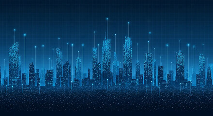 Fototapeta premium Futuristic Blue abstract Cityscape Illustration