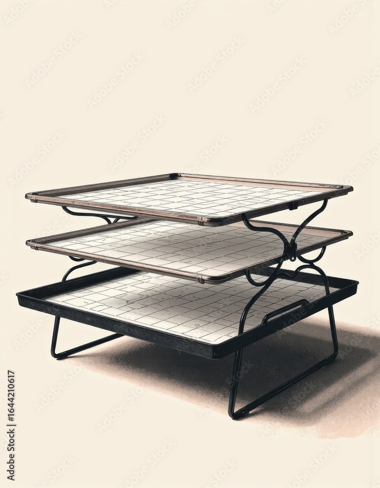 Poster parts drying rack with three trays for efficient drying and organization