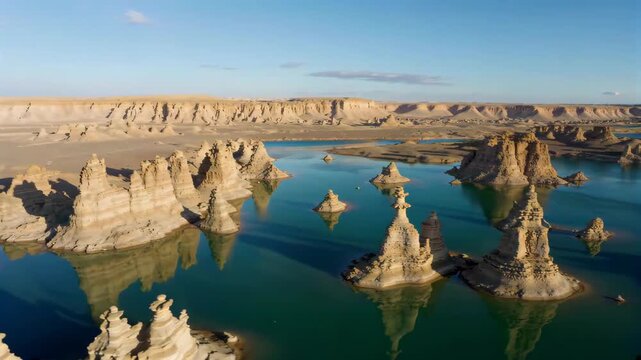 Aerial panorama of Yadan landform on the water Wonders of Yadan landform on the water