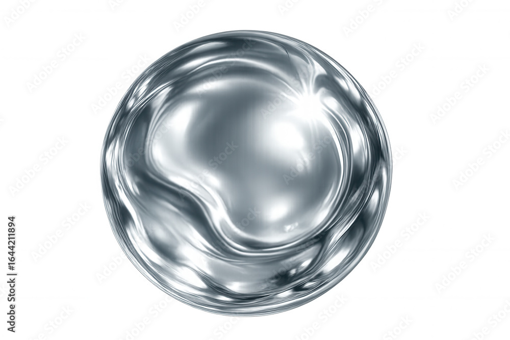 Poster metallic fluid orb with dynamic ripples, creating a visually captivating abstract design with transp