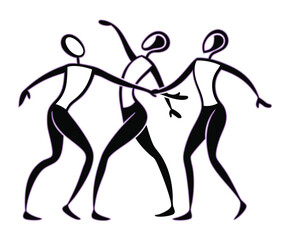 Abstract Figures Dancing with Purple Outline on White