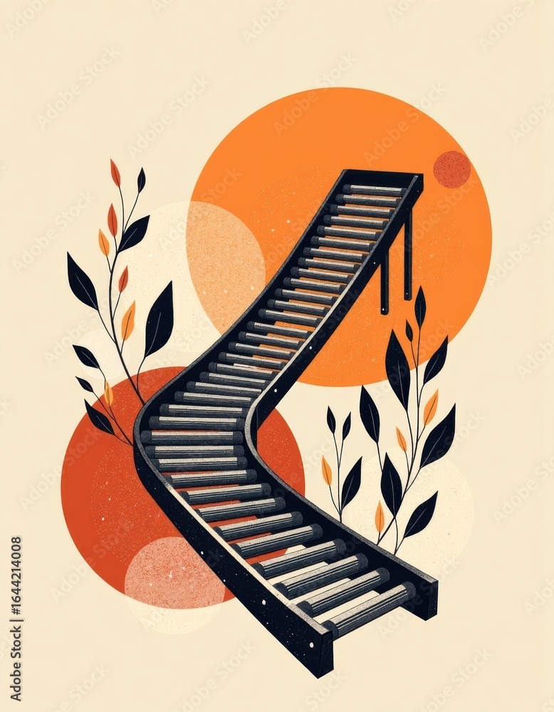 Poster conveyor rollers and guards arranged in a modern design with abstract elements