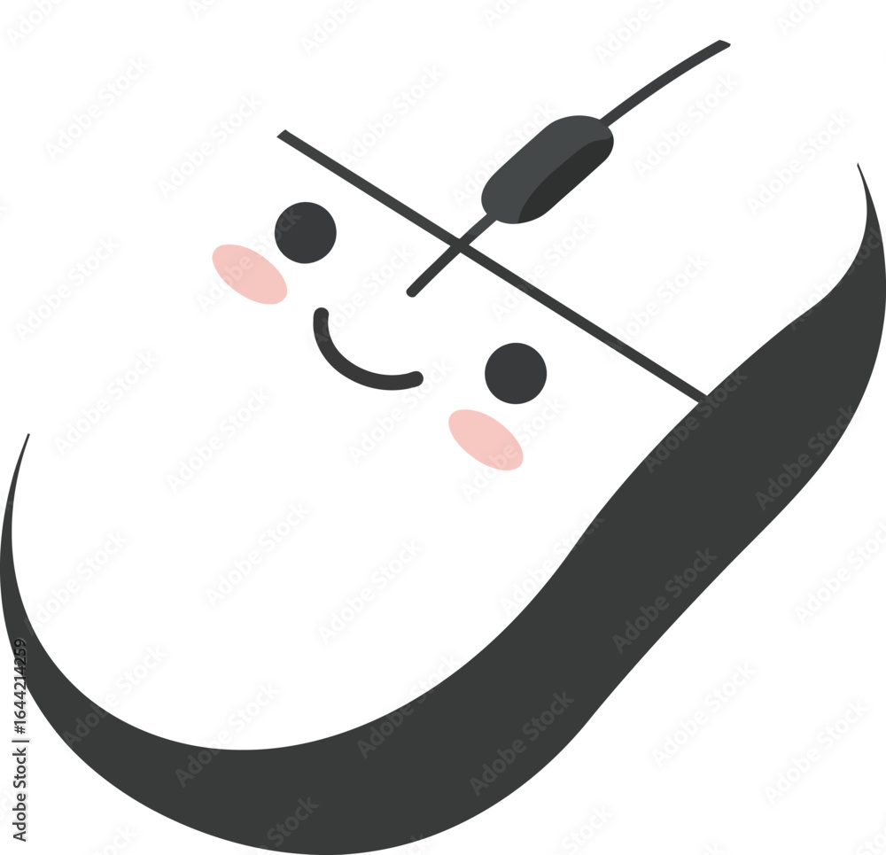 Poster cute smiling computer mouse vector with blush cheeks and simple black white design for technology an
