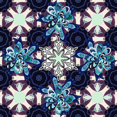 Summer seamless pattern with stylized flowers. vector ornate zentangle seamless texture, pattern with abstract floral mandalas on pleasant colors. Can be used for wallpaper, web page. Pleasant. Seamle