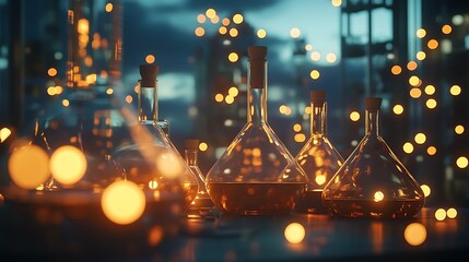 Magical bokeh lights illuminate a city skyline at night