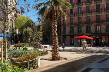 Superblock oder Superilla im Viertel Eixample, für Autos stark eingeschränkter Bereich der Stadt in Barcelona, Spanien