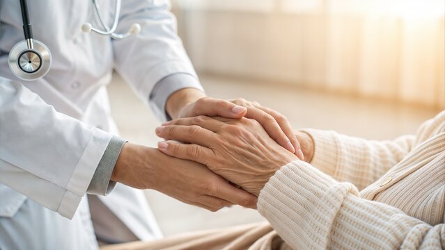 Patient Safety in Assisted Living concept for Alzheimer's patients with caregiver holding hands 