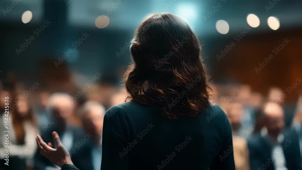 Poster medium shot of a candidate confidently explaining financial projections in an equitycrowdfunding due