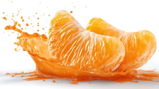 tangerine segment with splashes isolated on the white background 