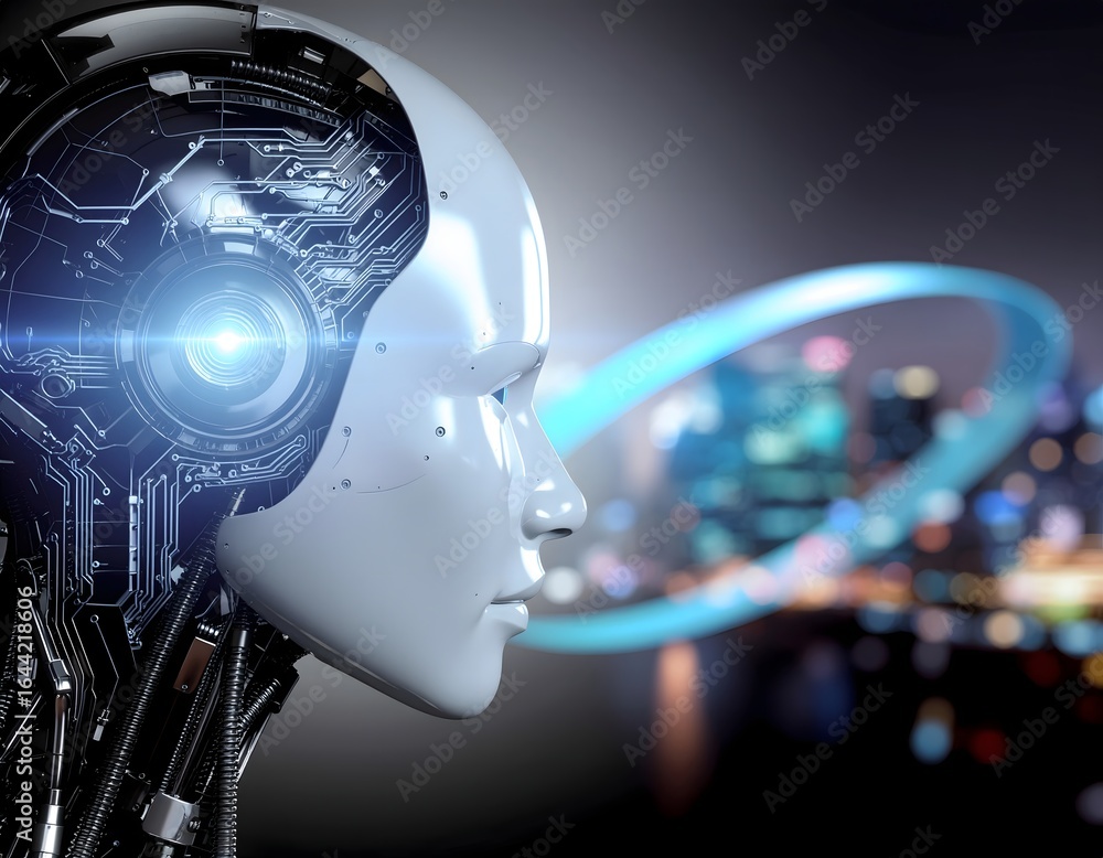 Aufkleber ai robot head with intricate glowing circuit patterns