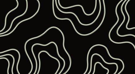 Abstract White Lines on Black Background, Wavy Curves Texture, Modern Graphic Design, Decorative Pattern, Simple Illustration, Minimalist Art