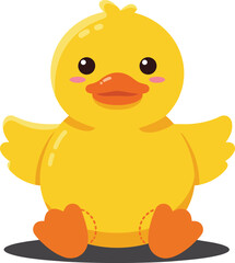 Cute yellow baby duck sitting with orange feet and wings spread vector illustration 