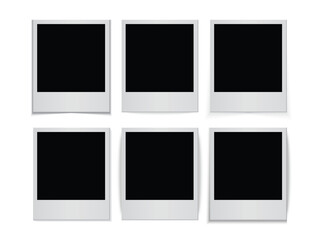 Realistic Empty White Polaroid Photo Frame Set &ndash; Realistic Polaroid Frames and Photo Template Mockup Collection with Different Shadows, Blank Black Space for Image or Picture Display