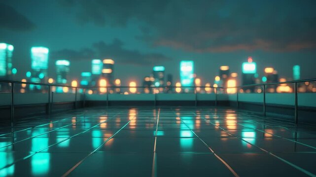 City Skyline Night Rooftop Wet Reflection Lights Urban Skyline Buildings Evening Glow