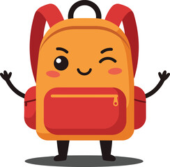 Cute orange and red backpack character winking with arms and legs vector illustration for school and travel use 