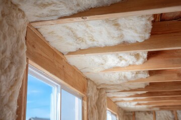 Home Insulation with materials: A close-up view showcases the process of insulating a home with building materials, emphasizing energy efficiency and comfort.