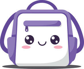 Cute purple music player with headphones smiling cartoon style vector illustration for kids and entertainment content 