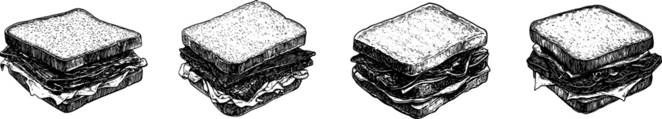Beef sandwich linotype vector illustration, transparent background