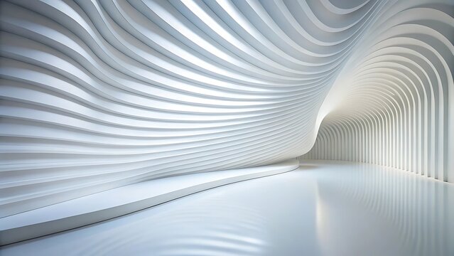 Abstract White Architecture Interior with Curved Walls and Smooth Floor Surface
