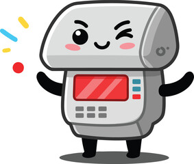 Cute cartoon robot character winking and celebrating with colorful confetti in simple vector style 