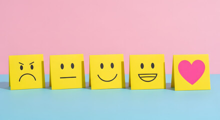 Customer Experiences Concept. Feedback Symbol on Fold Paper from Negative to Positive Review. Poor to Excellent. Hate to Love. Client's Satisfaction Surveys