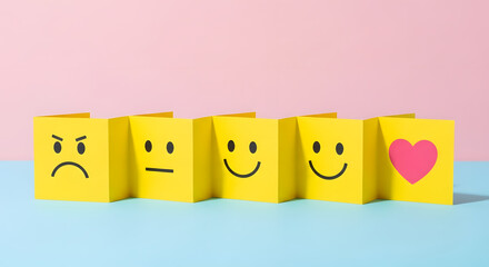 Customer Experiences Concept. Feedback Symbol on Fold Paper from Negative to Positive Review. Poor to Excellent. Hate to Love. Client's Satisfaction Surveys