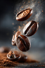 Fototapeta premium fallende Kaffeebohnen