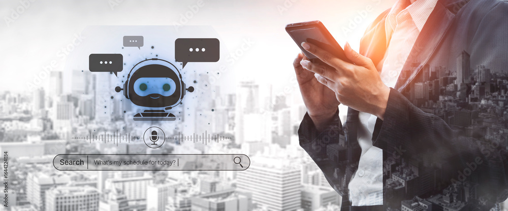 Poster ai assistant with voice chat interface, combining smart chatbot, voice command, and ai-powered contr